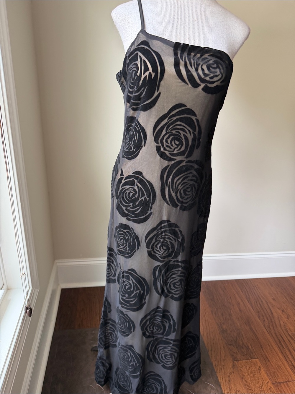 Black Rose-Print Sheer Slip Dress